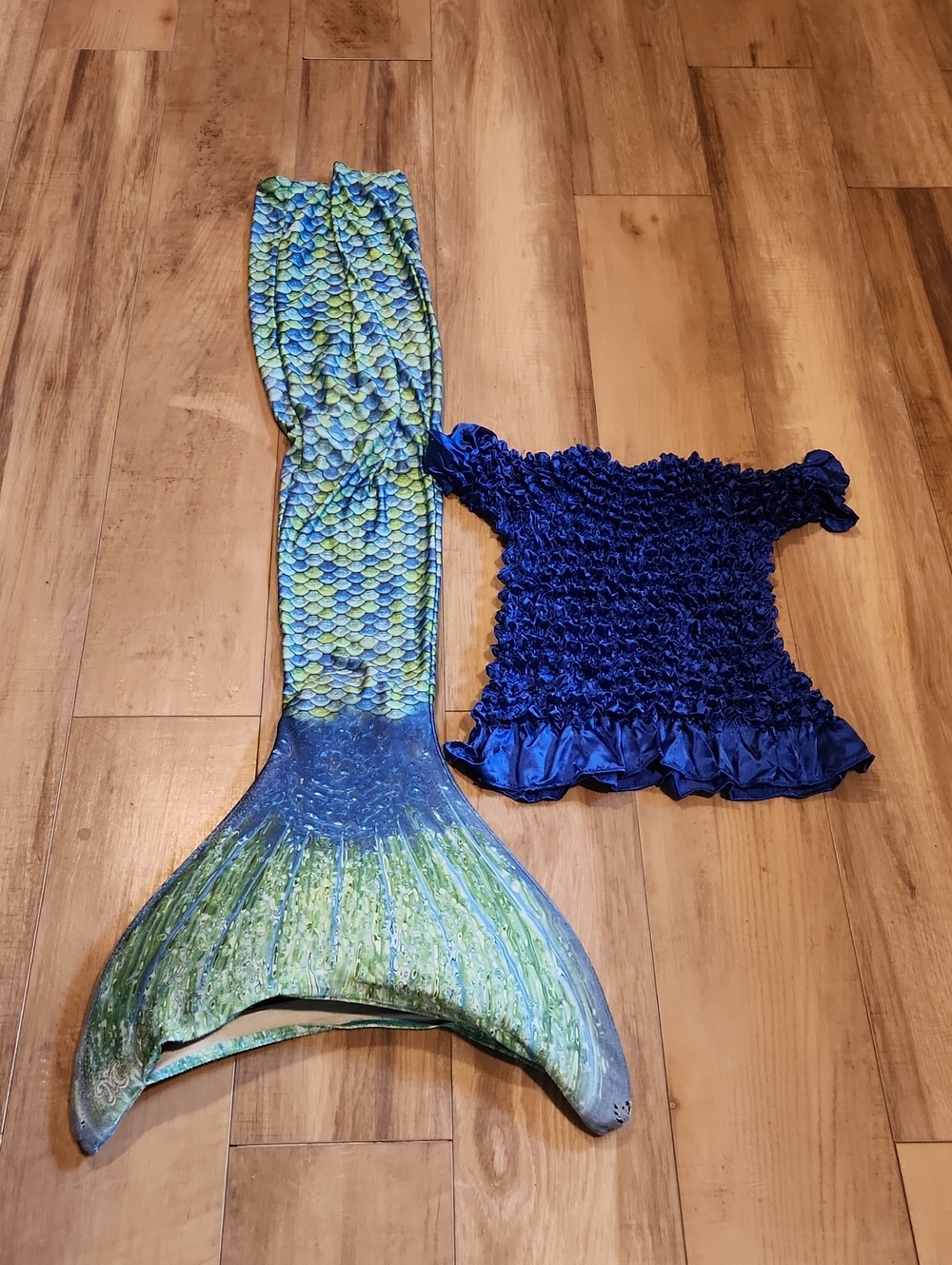 Blue & Green Mermaid Tail Costume with Blue Top - Kids Costume
